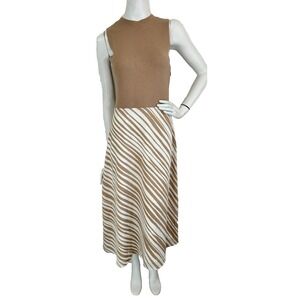 Ann Taylor Dress Womens Small Animal Print Midi Sleeveless Pullover Crew Tan